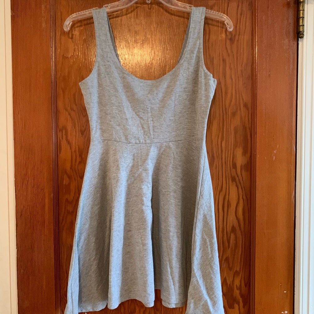 Gray skater mini dress.